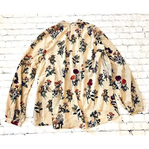 NWT Loveriche Boho Botanical Floral High Neck LS Keyhole Blouse Top Size L - Picture 9 of 12
